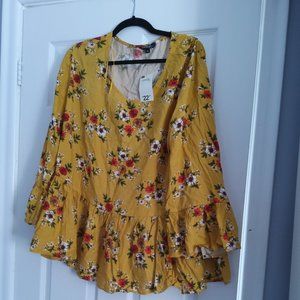 NWT George Floral Yellow Peplum Peasant Blouse 3x